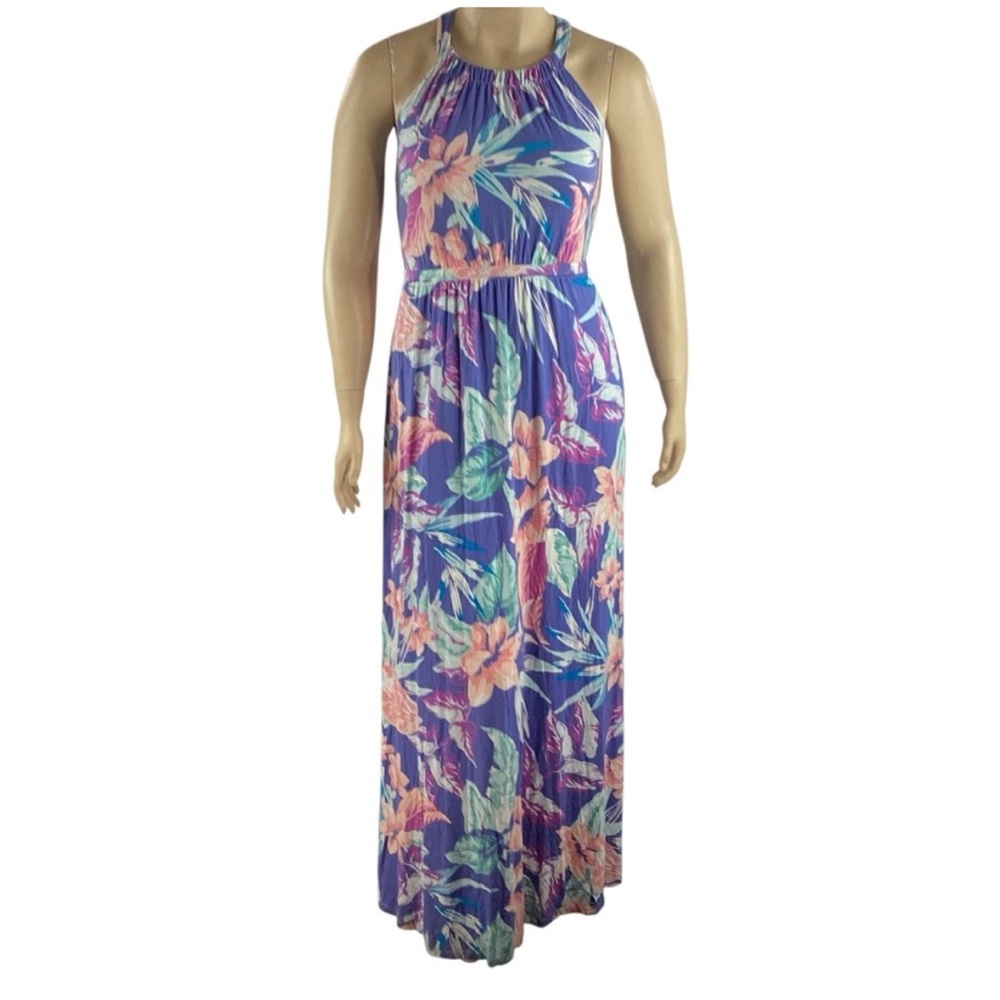 Soma Tropical Floral Crisscross Maxi Dress Purple Multicolor L